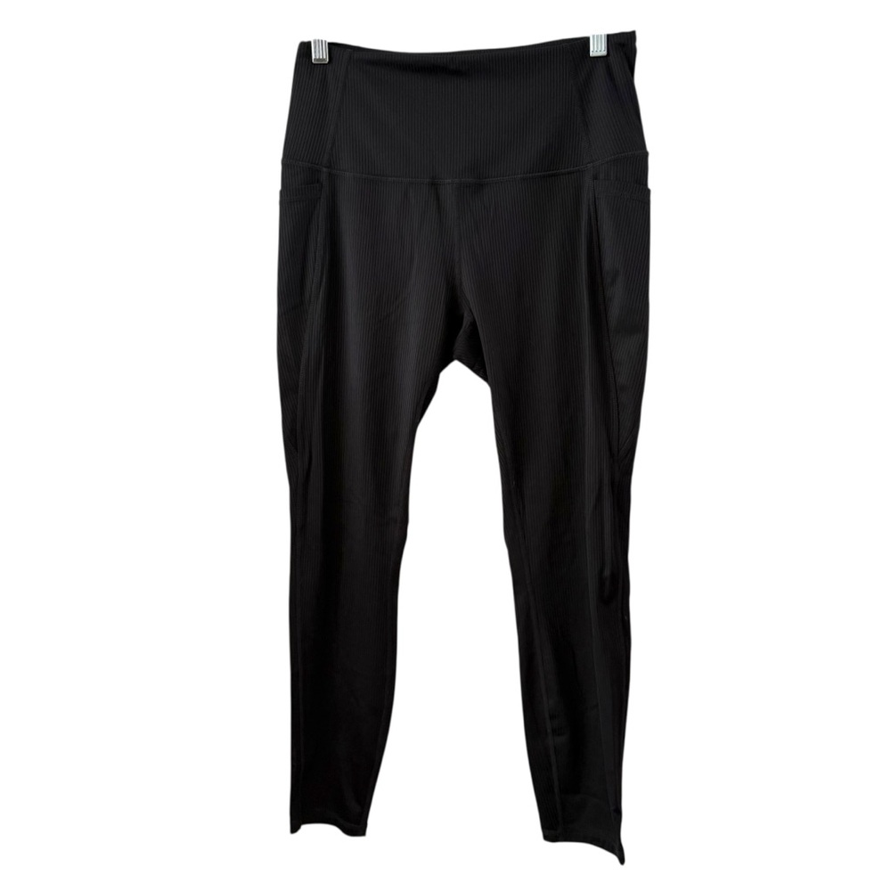 Move Theology Large Black Ribbed High Rise Pocket Active Leggings Cropped